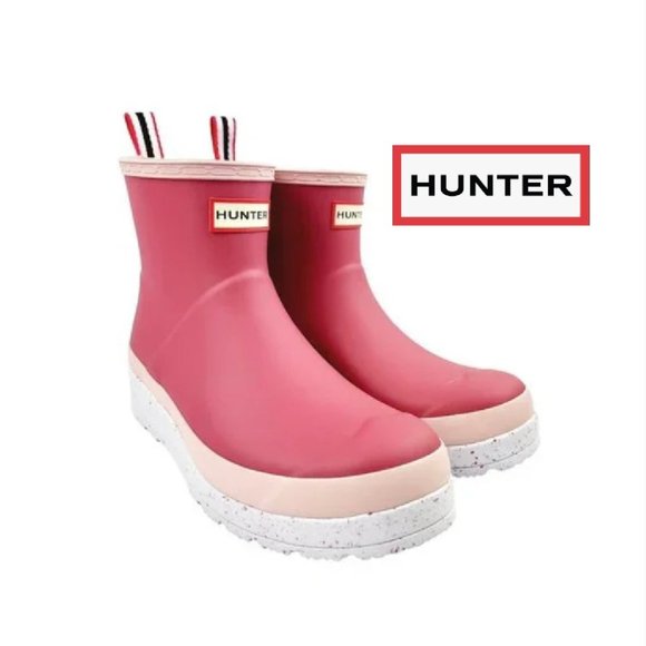 Hunter Shoes - Women's Play Short Speckle Pink Rain Boots - Size 8